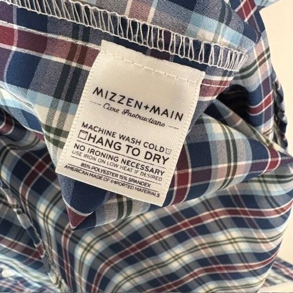 Mizzen+Main Dress Shirt Mens Large Tall Blue Plaid Leeward Trim Fit USA Made - Picture 4 of 7